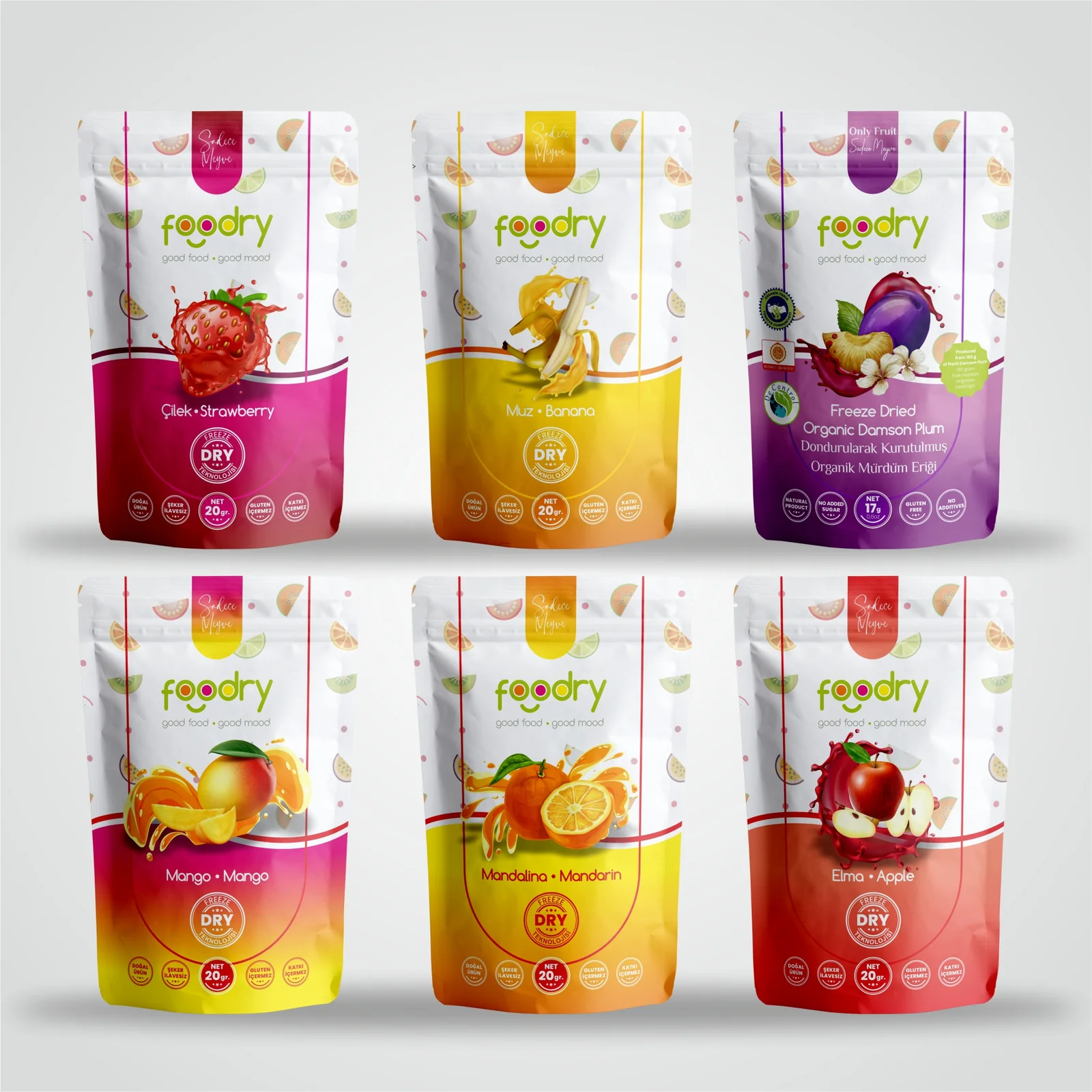 6-Pack Dried Organic Plum - Apple - Strawberry - Tangerine - Banana - Mango