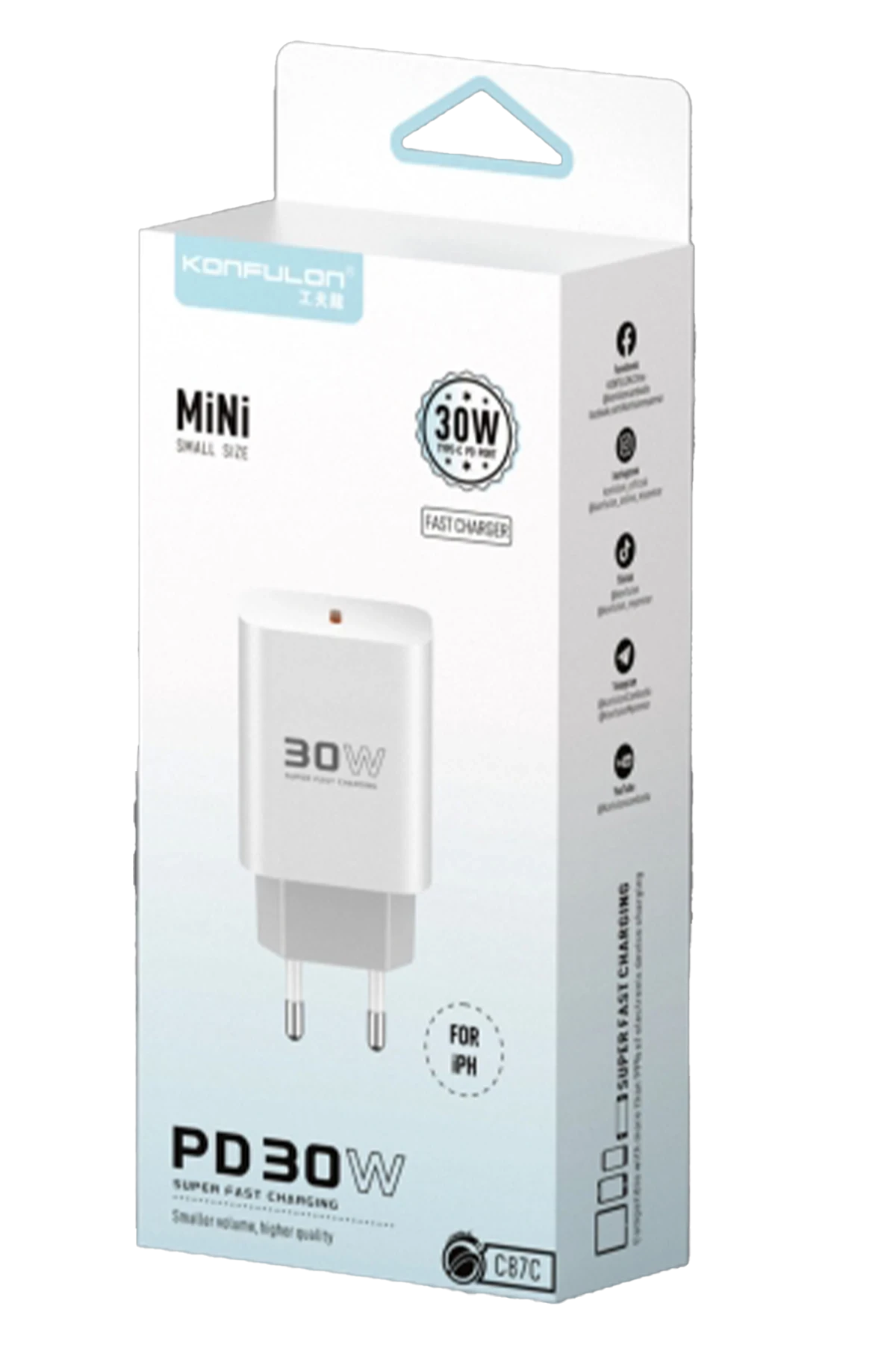 konfulon-c87c-30w-type-c-cikisli-ekstra-dl50-type-c-to-lightning-kablolu-pd-sarj-cihazi-beyaz-default-3 Konfulon C87C 30W Type-C Output with Extra DL50 1M Type-C to Lightning Cable PD Charger - White