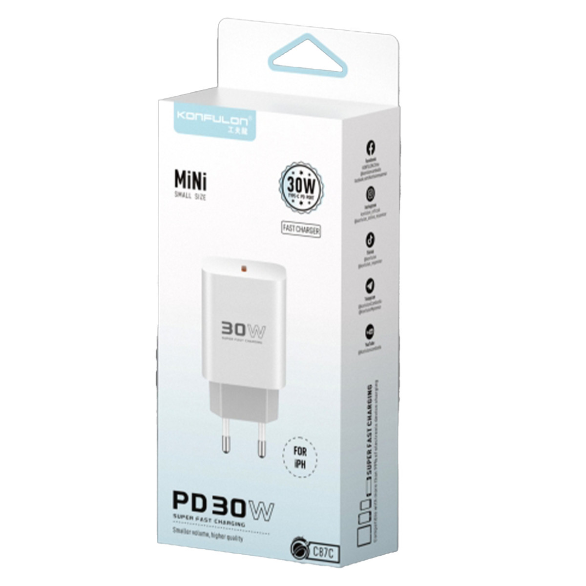 konfulon-c87c-30w-type-c-cikisli-ekstra-dl50-type-c-to-lightning-kablolu-pd-sarj-cihazi-beyaz-web-3 Konfulon C87C 30W Type-C Output with Extra DL50 1M Type-C to Lightning Cable PD Charger - White