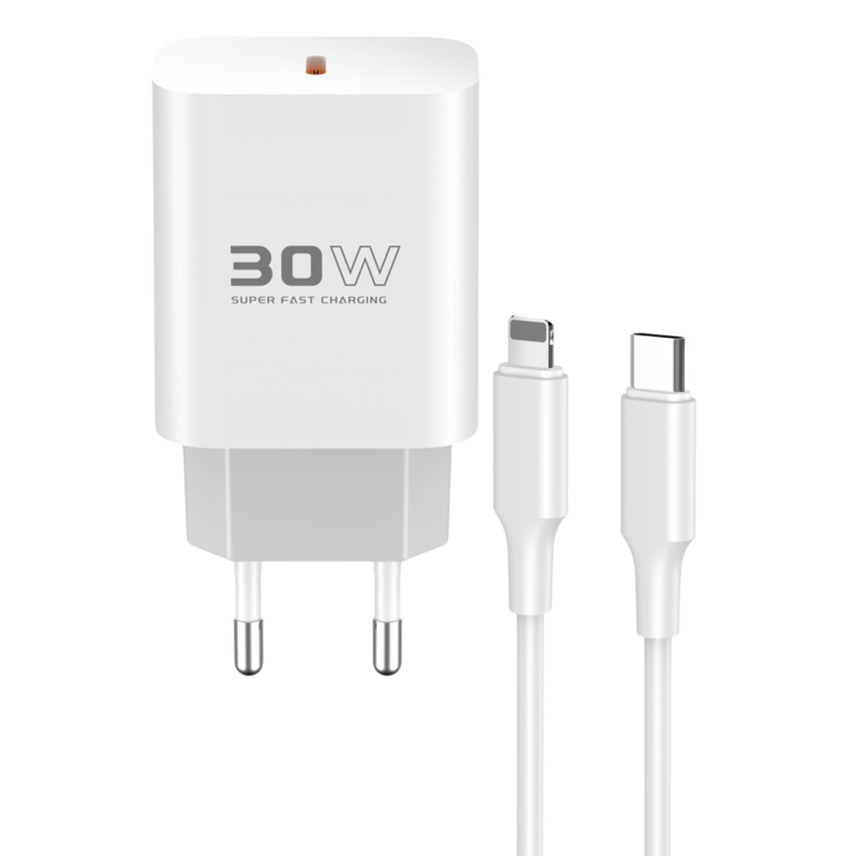 Konfulon C87C 30W Type-C Output with Extra DL50 1M Type-C to Lightning Cable PD Charger - White