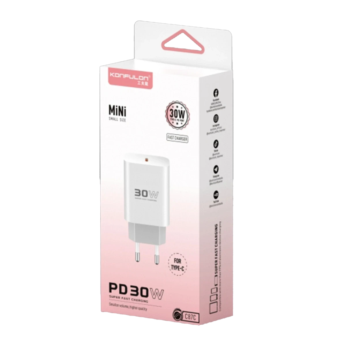 konfulon-c87c-30w-type-c-cikisli-ekstra-dl51-type-c-to-type-c-kablolu-pd-sarj-cihazi-beyaz-square-3 Konfulon C87C 30W Type-C Output with Extra DL51 1M Type-C to Type-C Cable PD Charger - White