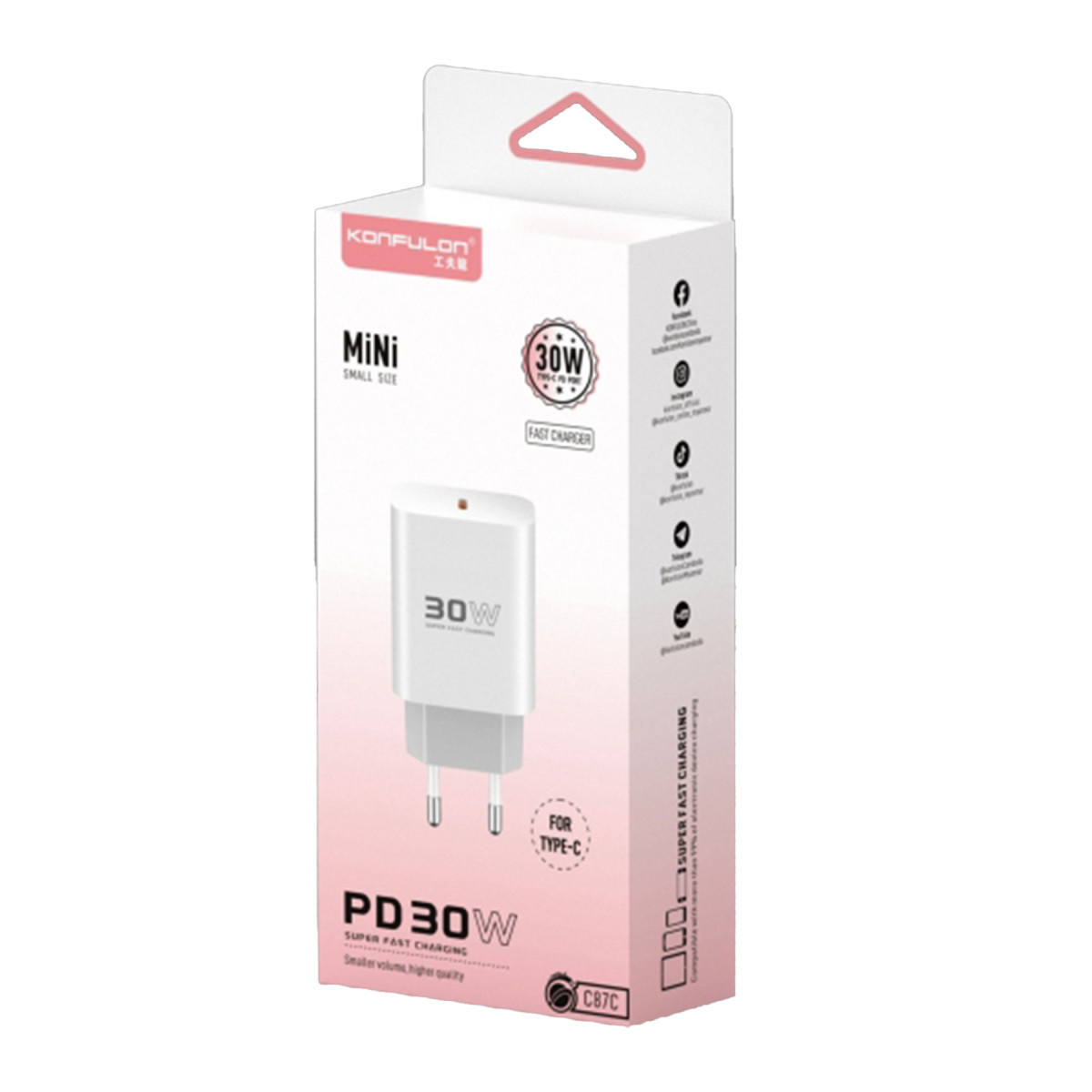 konfulon-c87c-30w-type-c-cikisli-ekstra-dl51-type-c-to-type-c-kablolu-pd-sarj-cihazi-beyaz-web-3 Konfulon C87C 30W Type-C Output with Extra DL51 1M Type-C to Type-C Cable PD Charger - White