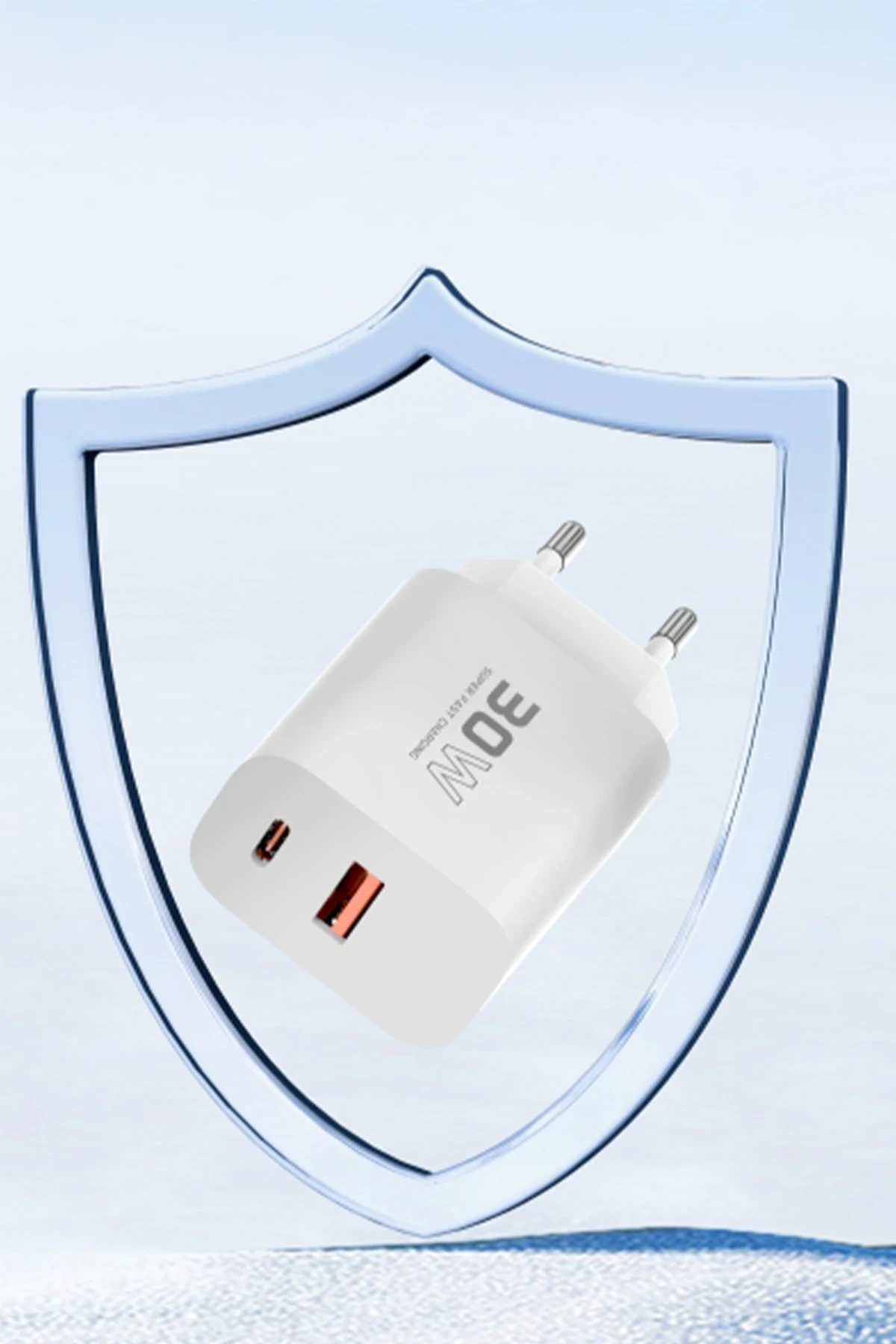 Konfulon C89Q PD Charger with 1 x 30W Type-C and 1 x 22.5W USB Output, Plus an Extra DL48 1M USB to Lightning Cable - White