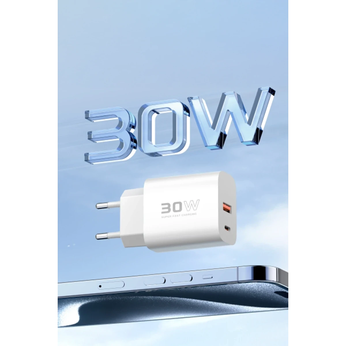 Konfulon C89Q PD Charger with 1 x 30W Type-C and 1 x 22.5W USB Output, Plus an Extra DL48 1M USB to Lightning Cable - White