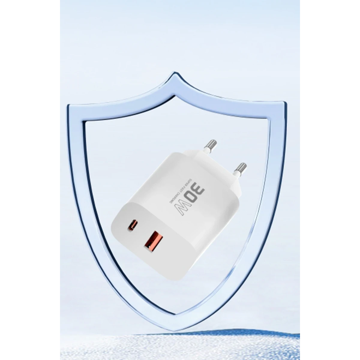 Konfulon C89Q PD Charger with 1 x 30W Type-C and 1 x 22.5W USB Output, Plus an Extra DL48 1M USB to Lightning Cable - White