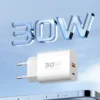Konfulon C89Q PD Charger with 1 x 30W Type-C and 1 x 22.5W USB Output, Plus an Extra DL49 1M USB to Type-C Cable - White