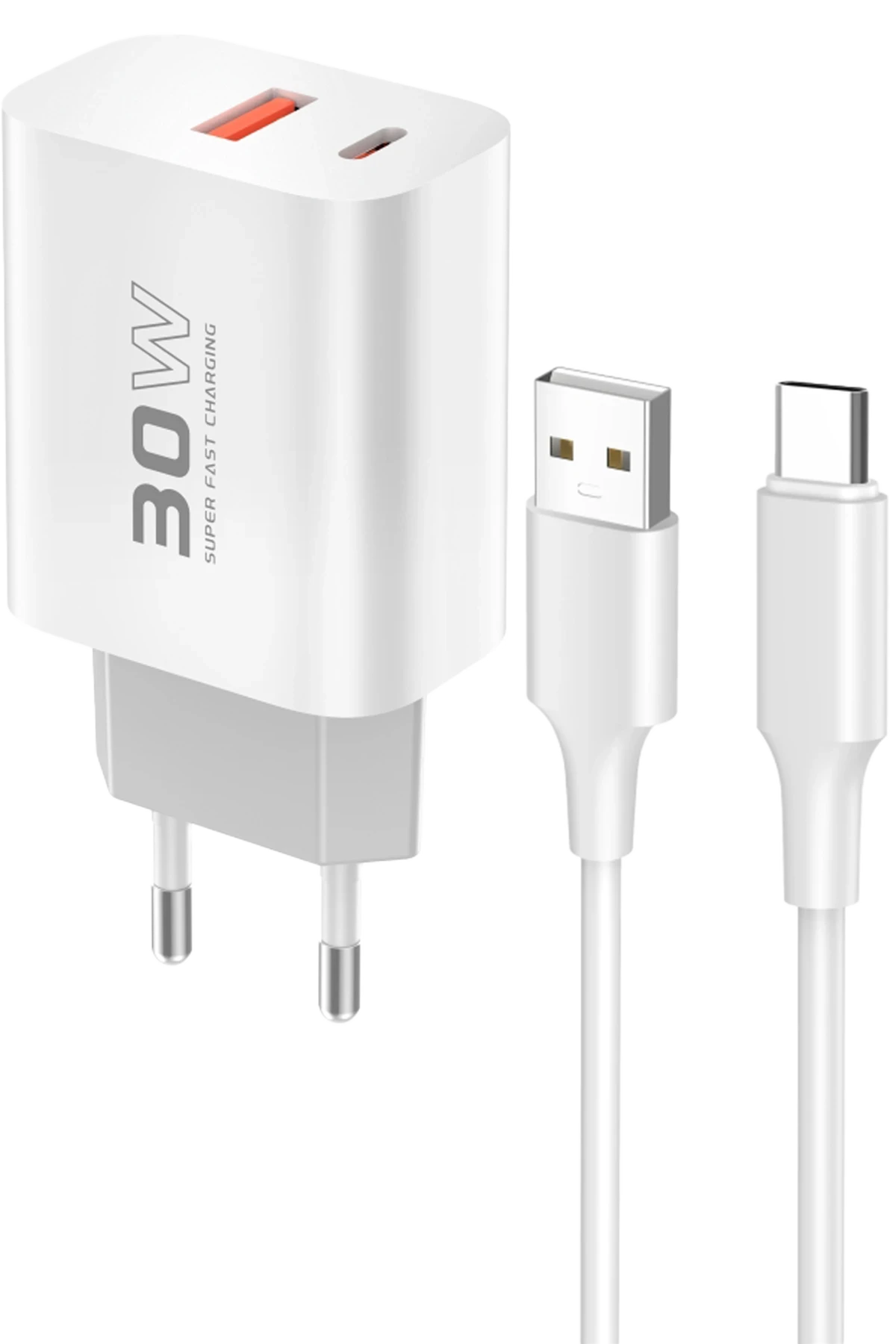Konfulon C89Q PD Charger with 1 x 30W Type-C and 1 x 22.5W USB Output, Plus an Extra DL49 1M USB to Type-C Cable - White