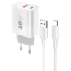 Konfulon C89Q PD Charger with 1 x 30W Type-C and 1 x 22.5W USB Output, Plus an Extra DL49 1M USB to Type-C Cable - White