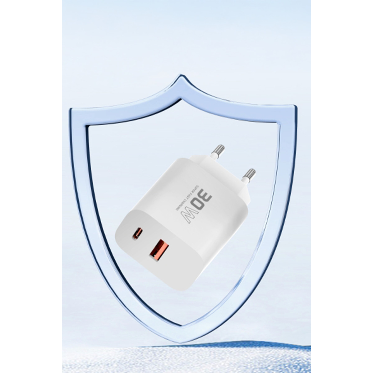 Konfulon C89Q PD Charger with 1 x 30W Type-C and 1 x 22.5W USB Output, Plus an Extra DL49 1M USB to Type-C Cable - White