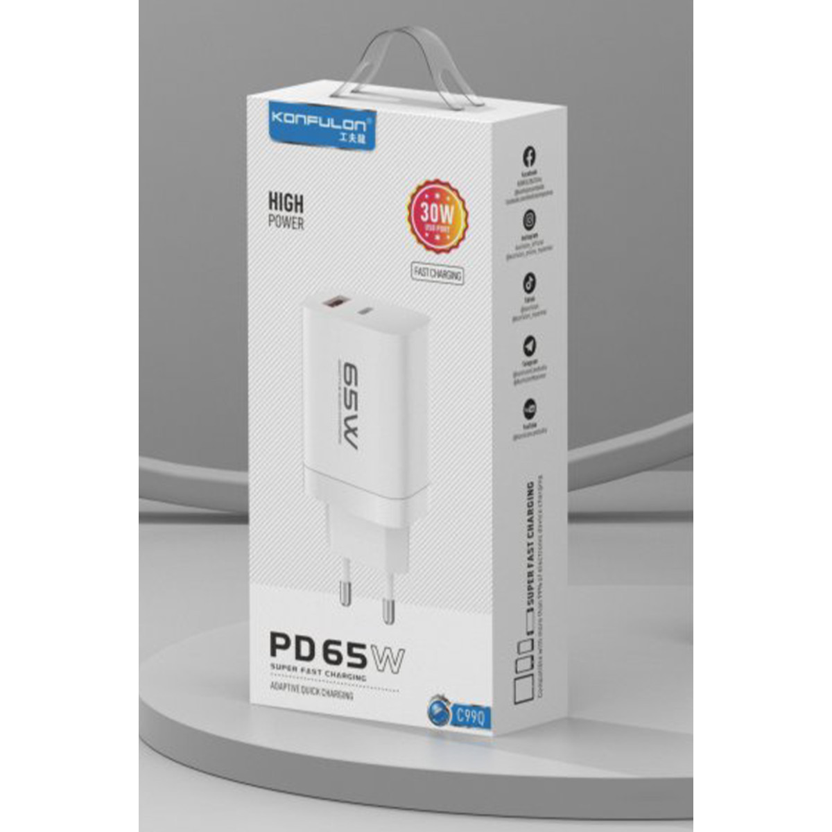 konfulon-c99q-65w-pd-destekli-type-c-ve-usb-cift-cikisli-hizli-sarj-adaptoru-beyaz-web-3 Konfulon C99Q 65W PD-Enabled Type-C and USB Dual-Port Fast Charging Adapter - White